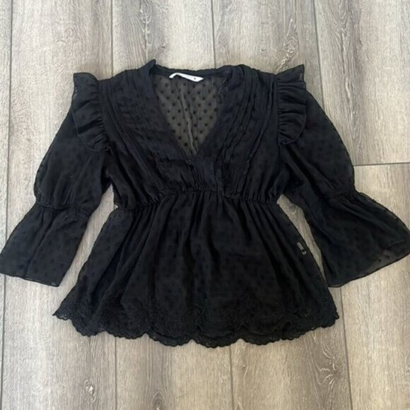 Zara Swiss Dot Ruffled Blouse, Size XS - Picture 3 of 4